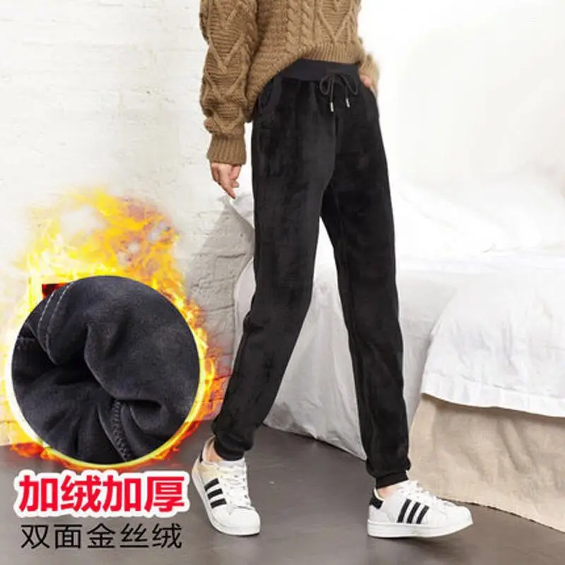 

Women Thickened Pants Drawstring Solid Color Harem Pants Winter Warm Cashmere Lamb Wool Loose Corduroy Trousers Pants For Women