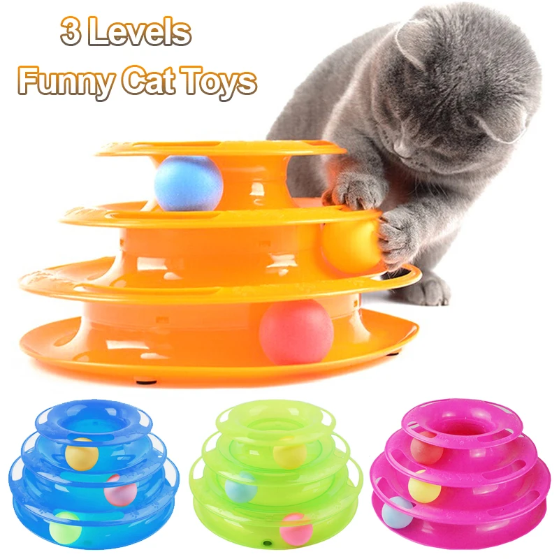 Pet Cat Toy Three Levels Tower Tracks Disc Intelligence Amusement Triple Play Toys Ball Training Interactive | Дом и сад