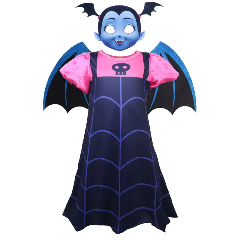 Vampirina платье для маленьких девочек Рождественское платье принцессы для девочек платья для детей, детская одежда, детская одежда для Хэллоуина, Косплэй костюм для девочек - Цвет: dress-wing-mask