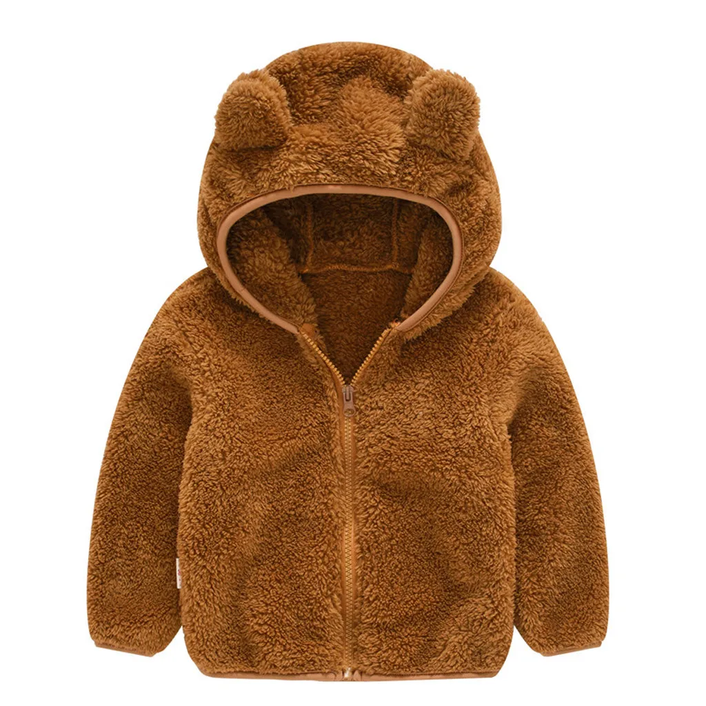 Light Brown Удобное пальто из кораллового флиса для маленьких девочек и мальчиков плотная куртка с капюшоном и ушками для малышей г. Осенне-зимняя детская теплая одежда - Цвет: Light Brown