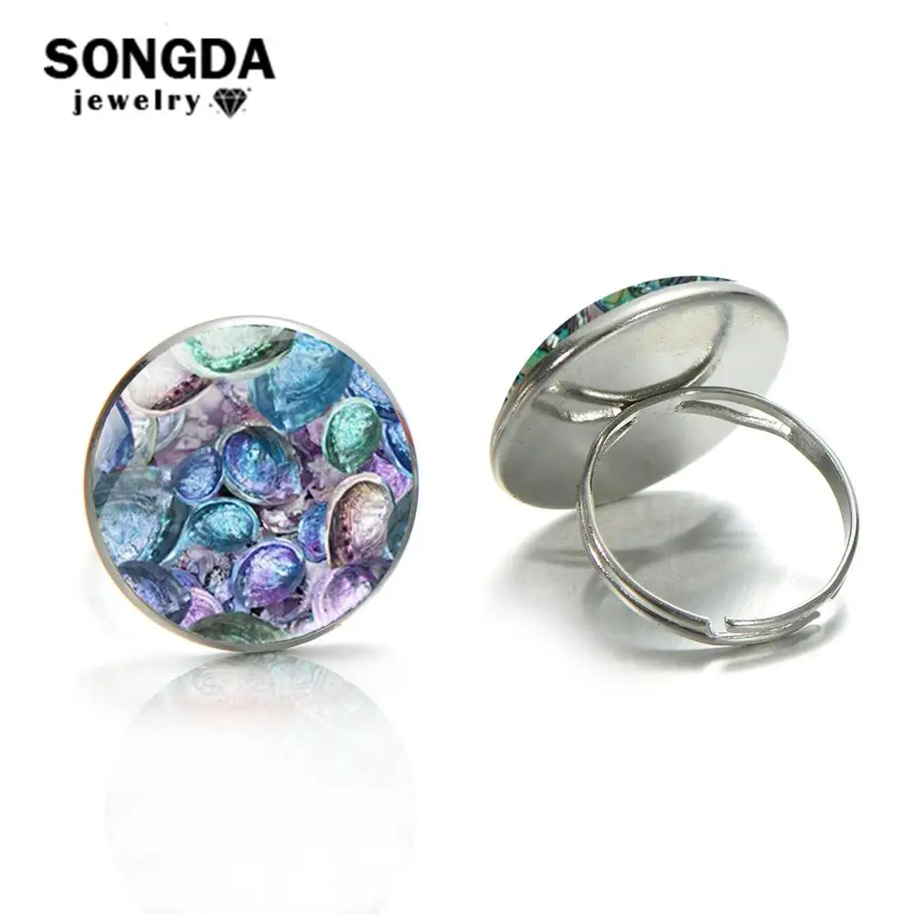 SONGDA Творческий Геометрическая оболочка ушка узор кольцо стеклянный купол