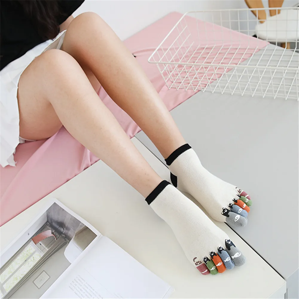 Стильные женские утолщенные вязаные носки, женские износостойкие хлопковые цветные носки с пятью пальцами, хлопковые забавные короткие носки
