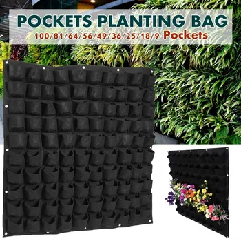 

100/81/64/36/25/18/9 Pockets Wall Hanging Planting Bags Green Plant Grow Planter Vertical Garden Living Bag Garden Supplies Bags