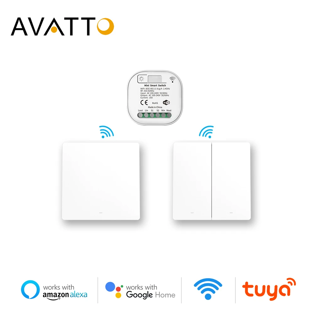 Avatto Tuya Wifi Switch,smart Wireless No Battery Light Switch,rf433 Remote Control Switch
