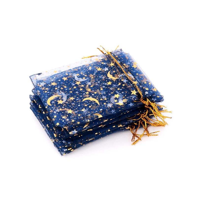 50pcs/lot Star Moon Organza Jewelry Bags Tulle Sheer Sachets Drawstring Gift Bag Wedding Party Favor Pouches Jewelry Organizer 50pcs gold silver organza bag jewelry packaging bag wedding party favour candy bags favor pouches drawstring gift bags