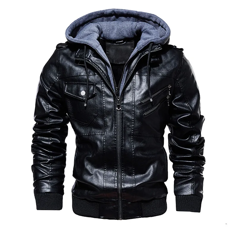 Мужские мотоциклетные кожаные куртки, осенне-зимнее байкерское пальто, модная повседневная куртка из искусственной кожи с капюшоном, теплая куртка из искусственной кожи, Chaqueta Cuero Hombre