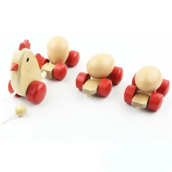 

Free shipping children's educational toys wooden toy Chicken eggs Model Building Kits Wood Toy Three egg chicken traction Blocks