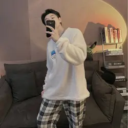 Pajamas Autumn and Winter Long-sleeved Solid Color Printing Wild Loose Simple Fashion Trend Home Wear Pajamas