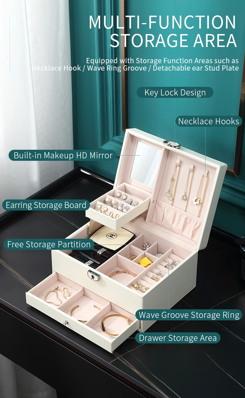 Jewelry Box Organizer 3 Layers Leather Drawer Storage Gift Display Case For Earrings Necklace Holder Jewellery Packaging Boxes