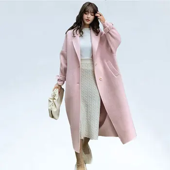 

pring Autumn Winter New Women's Casual Wool Blend Trench Coat Oversize Long Coat with belt Women Wool Coat Cashmere Outerwear