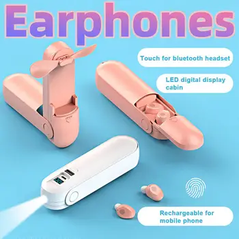 

F7 TWS Bluetooth 5.0 Wireless Headphone Earbud with Handheld Fan Charging Box Touch Control In-ear Wireless Earphone Headset