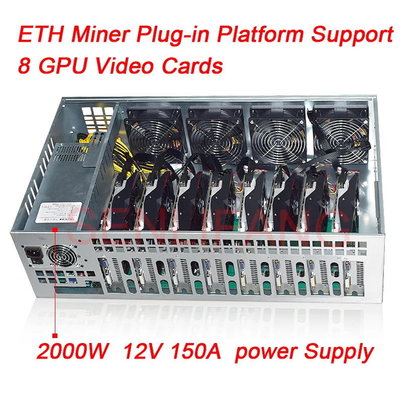 8 Graphics Card ETH Mining platform B85M Motherboard 65MM Card distance Thickened Electrolytic Board Chassis 2000W Power Supply