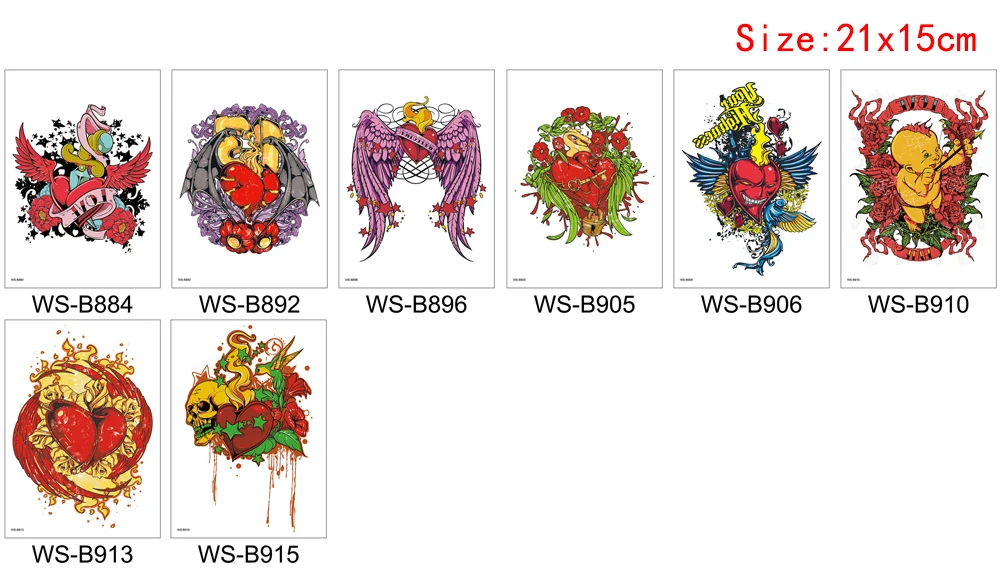 Red Temporary Tattoo Sticker Sexy Heart Angel Wing Cupid Skull Love Decal for Woman Man Body Makeup Fake Waterproof Tattoo Lover (5)