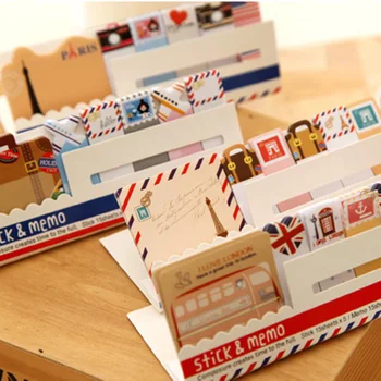 

4pcs Vintage stick & memo sheets sticker Travel London bus Paris tower Post paper note it marker Stationery office School A6511