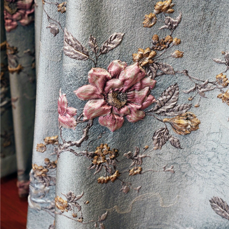 blue cloth curtain Европейский Королевский роскошный 4D Элегантный Полный силиконовый вибратор занавески с тиснением для гостиной окна спальни отеля квартиры - Цвет: blue cloth curtain