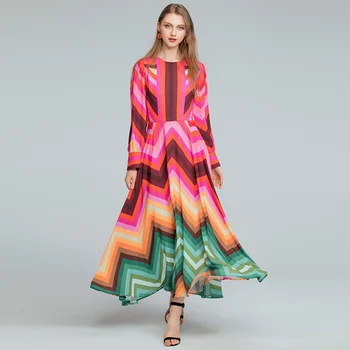 

Wholesale Luxury Long Print Dress Women New Fashion Full Sleeve Contrast Color Boho Elegant Dress Vestidos XXL