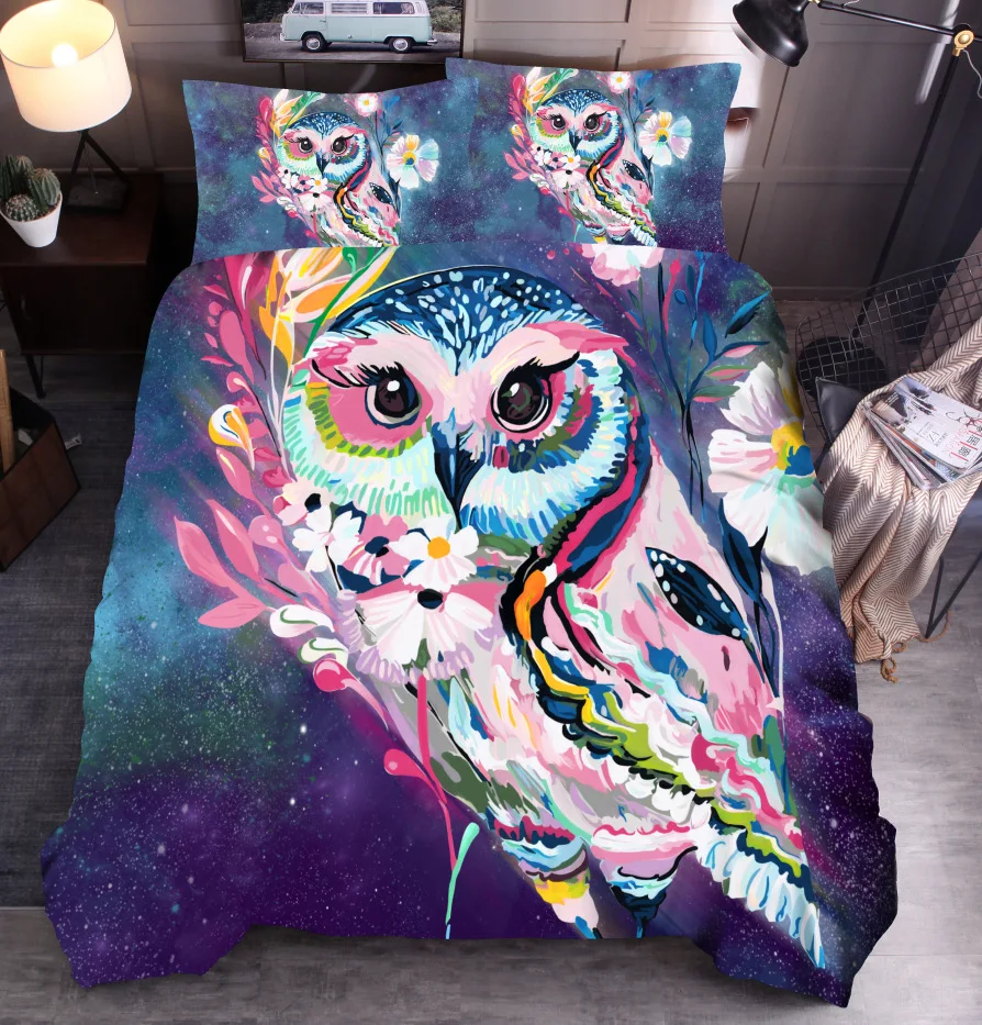 3D Owl Bedding Set Cartoon Animal Bird Duvet Cover Set for Kids Pillowcase Pet Bed Linen Single Queen Double King Size Cute Bed