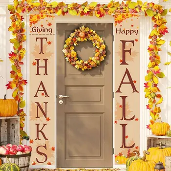 

Welcome Fall Harvest Banner Hanging Door Decoration Thanks Fall Maple Leaf Patterns for DIY Thanksgiving Party