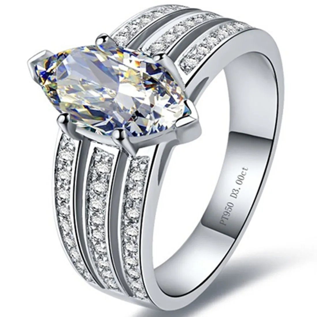 Тест положительное серебро конский глаз кольцо ювелирные изделия 3CT Moissanite Кристаллы с огранкой «маркиз» кольцо помолвка для женщин покрытое белым золотом