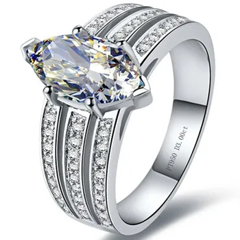 

Test Positive Sterling Silver Horse Eye Ring Jewelry 3CT Moissanite Marquise Carbon Ring Engagement for Women White Gold Cover