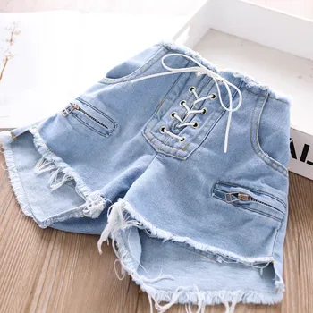 

2020 Summer Girls Lace Irregular Denim Shorts Children's Clothing Wholesale