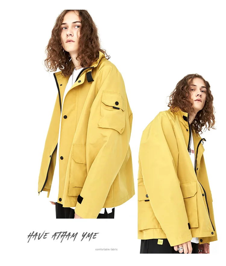 Бренд Tide, мужская куртка, новинка, японский стиль,, мужской, карго, ассиметричный, стоячий воротник, мужская куртка