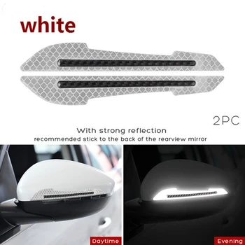 

2Pcs Car Safety Warning Reflective Stickers Rearview Mirror Reflective Stickers Door Anti-Collision Stickers Trunk White