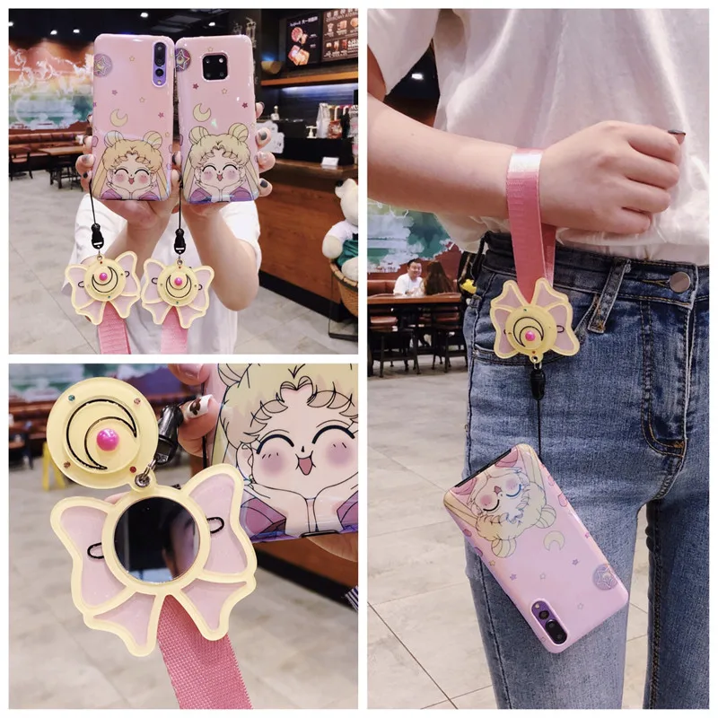 Чехол для Samsung Note 10 plus розовый чехол телефона Sailor Moon galaxy note 8/9 + зеркальный ремешок
