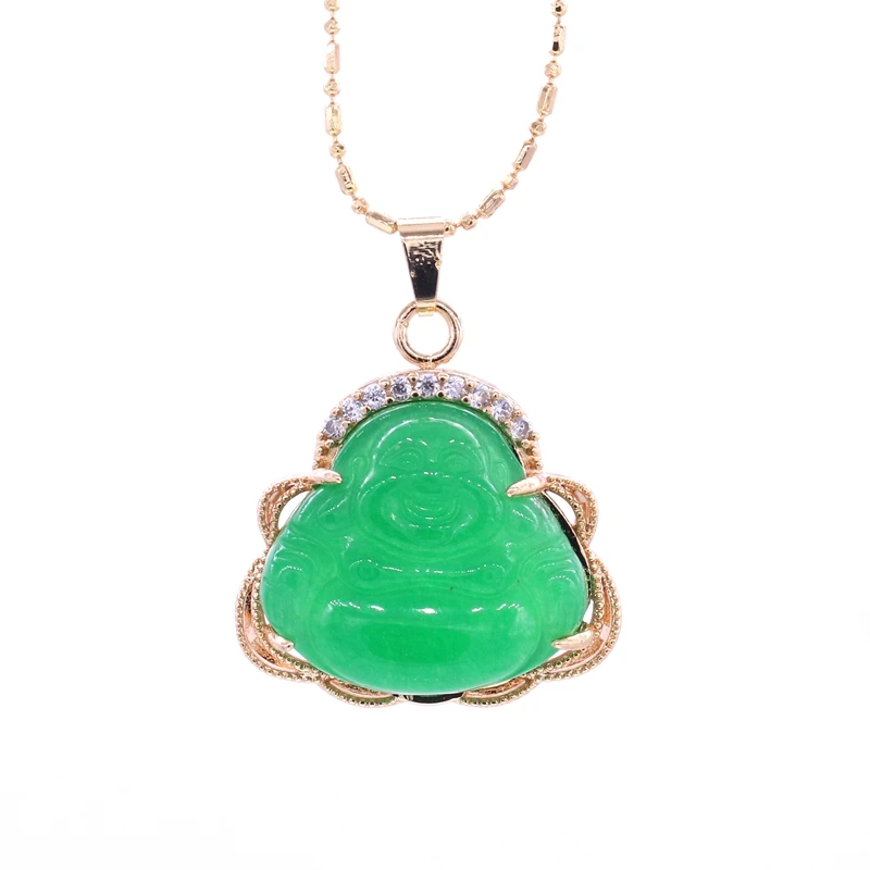 GZJY модное ожерелье с подвеской и подвеской Улыбка Будды зеленый камень циркон Шампанское золотой цвет кулон для женщин ювелирные изделия подарок