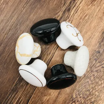 36mm Cabinet Ceramic Round Pull Knobs for Drawer Dresser Kitchen Wardrobe Handles 1 PCS White Black and Crack Furniture knobs