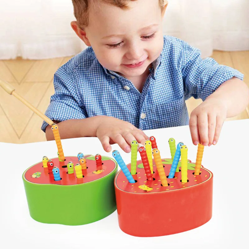 

Creative Wood Catch Worms Game Magnetic Wooden Toys Kids Early Educational Toys For Children Baby Learning Wooden Blocks Toys