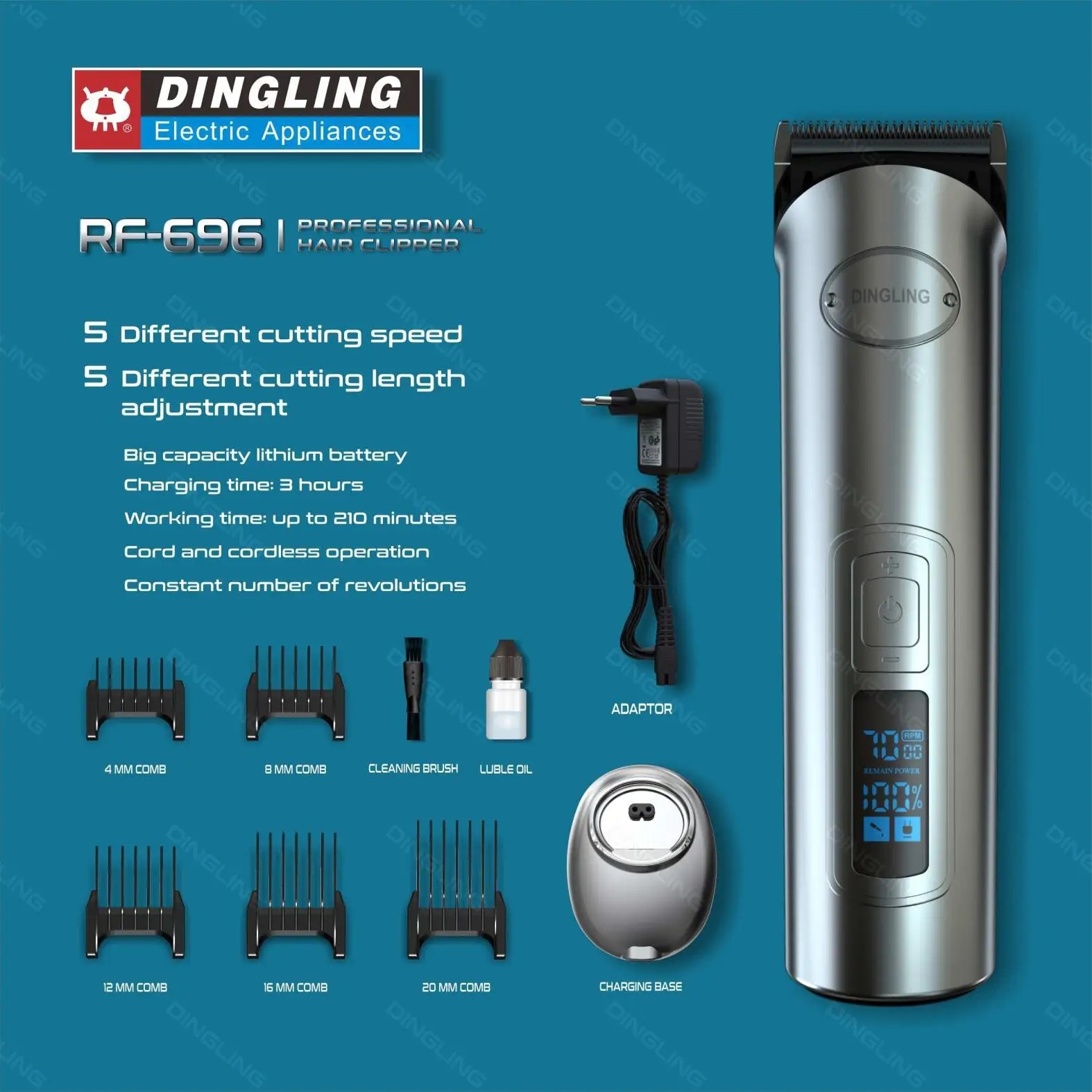 DingLing RF696 LCD Professional Hair Clipper Electric Hair Trimmer