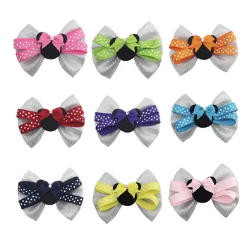 

9pcs 4 icch cartoon back to school Double Layer Glitter Hair Bows Clips Bowknot Hairpins Princess Headwear Gift Hair Accessories