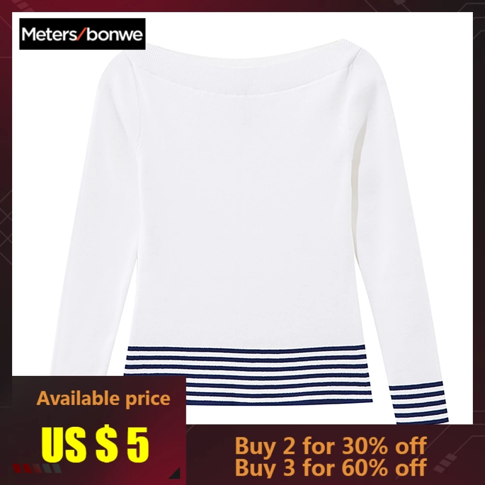 

Metersbonwe 2019 Cotton Knitted Sweater Women Pullovers Slash Neck Autumn Winter Basic Women Sweaters Korean Style Slim Fit