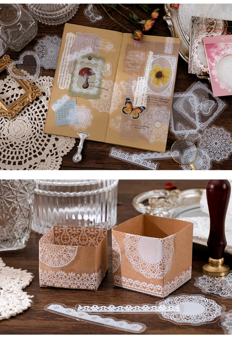 30Pcs/Lot Vintage Lace Frame Transparent Bottle PET Sticker Package DIY Diary Journal Decoration Sticker Album Scrapbooking