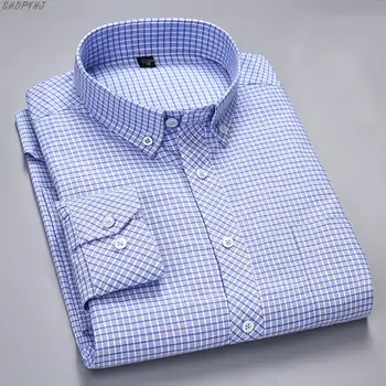 

Single Patch Pocket Premium Quality Standard-fit Button Down Cotton Casual Shirt Men's Long-Sleeve Plaid Striped Oxford Shirts
