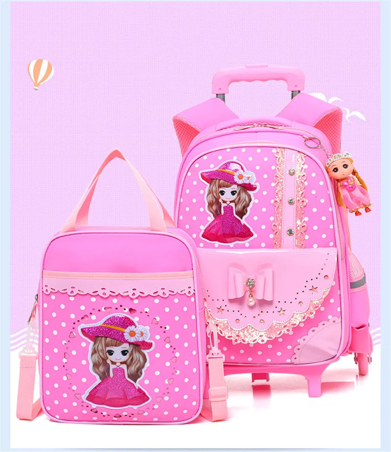 School Trolley School Bag Backpack Wheeled Children Bag For Grils Kids 2/6 Wheels Schoolbag Student Backpacks Bags