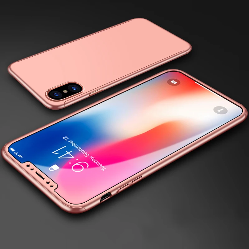 360 полный защитный чехол для телефона iPhone 8 7 6 6S Plus 5 5S SE противоударный чехол для iPhone X XR XS 11 Pro Max чехол s со стеклом - Цвет: Rose gold