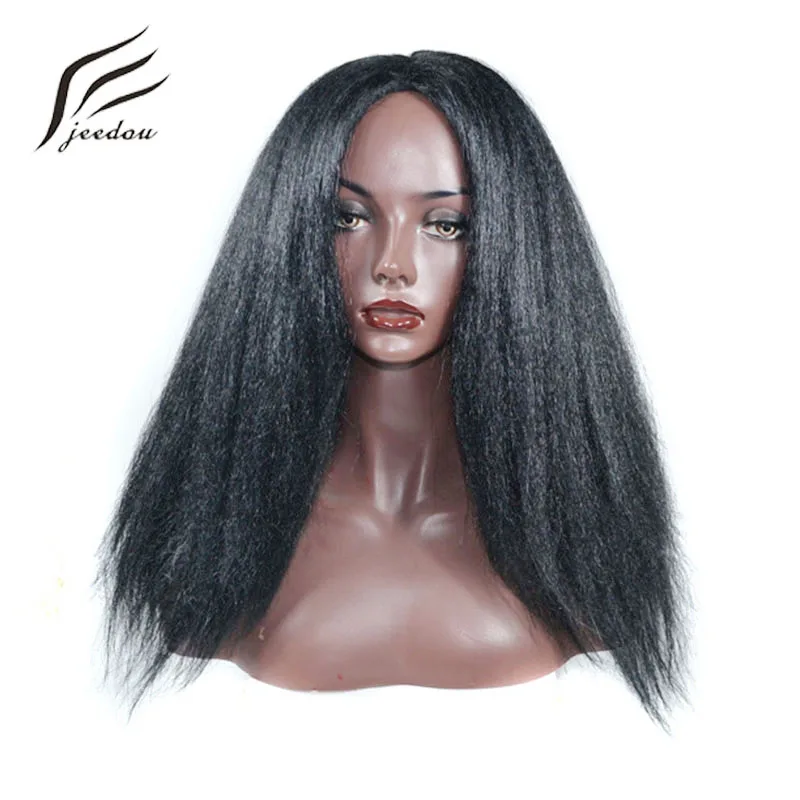 

jeedou Synthetic Yaki Staight Hair Wig Long Style 24" 60cm Hair Black Color African Hairstyles For Women Girl's Wigs