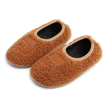 

0-6T Kids Fluff Warm Shoes Boys Girls Indoor Non-slip Floor Peas Loafers Shoes Children's Flats
