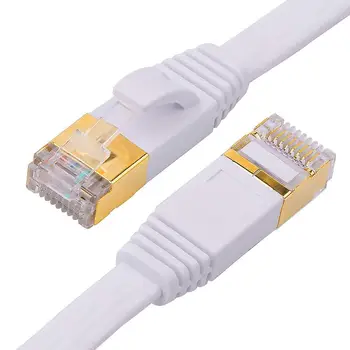

Cat-7 Ethernet Cable 100 ft White Flat with Cable Clips, Shielded RJ45 Connectors, High Speed 10 Gigabit LAN Network Patch Cable