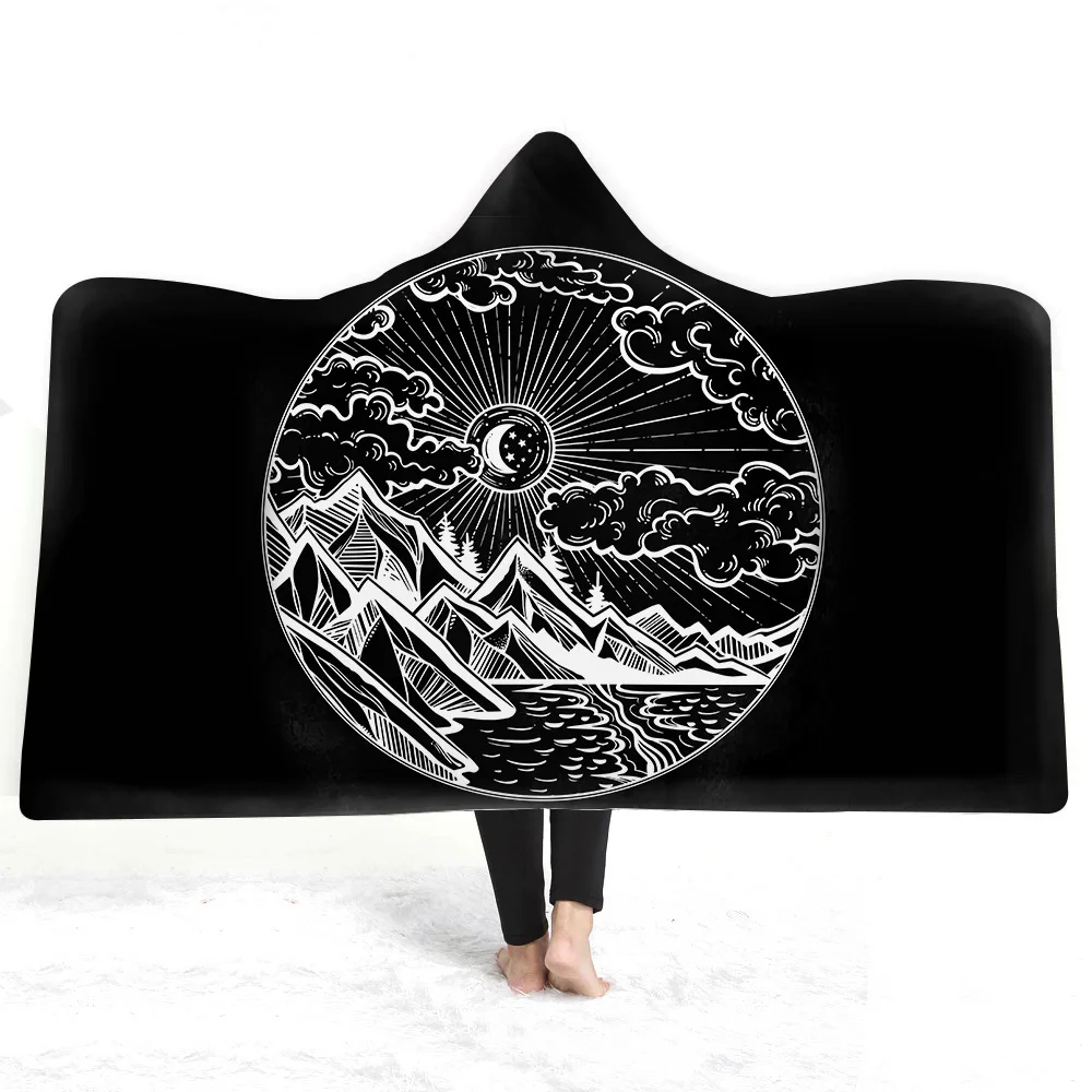 

Modern Simple Hooded Blanket Cat Hippie Printed Plush For Adults Kids Soft Fleece Blanket Wearable Throw Blanket For Home Travel