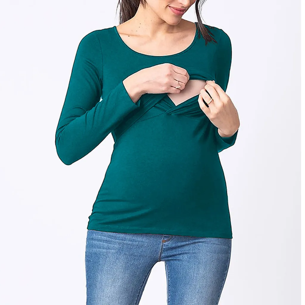 Ropa premama embarazadas, топы для беременных с круглым вырезом и длинными рукавами, одноцветная блузка, топы ropa embarazada