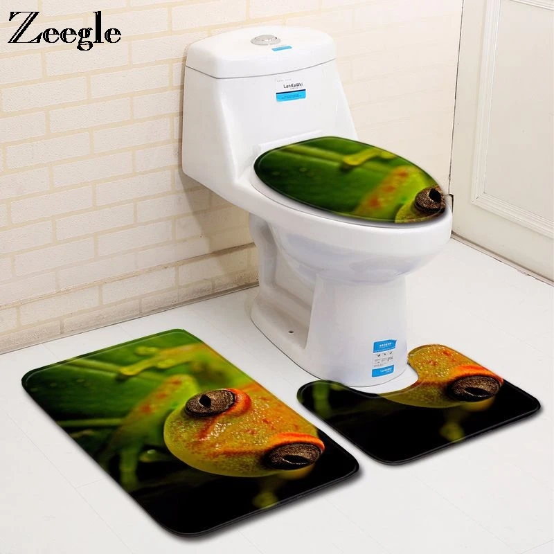 Zeegle Bathroom Mat Set Washable Bathroom Doormat Flannel Soft Foot Mat Anti Slip Toilet Pedestal Rug Foot Mat 3pcs Toilet Set