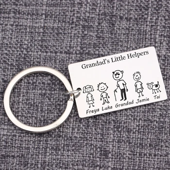 

Grandad's Little Helpers Family Portrait Keychain Grandfather Gift Engraved customized Name Family Sticker Figures Keychain