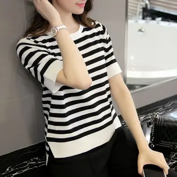 

summer 2020 T Shirt Women Korean Striped Elastic Basic Casual Tops Short Sleeve Female T-shirt Streetwear 90s ladies Tshirts 344