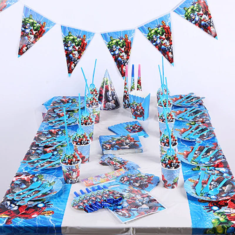 

The Avengers theme disposable tableware Birthday Party Decorations Kids Cake Topper paper tray paper towels party supplies