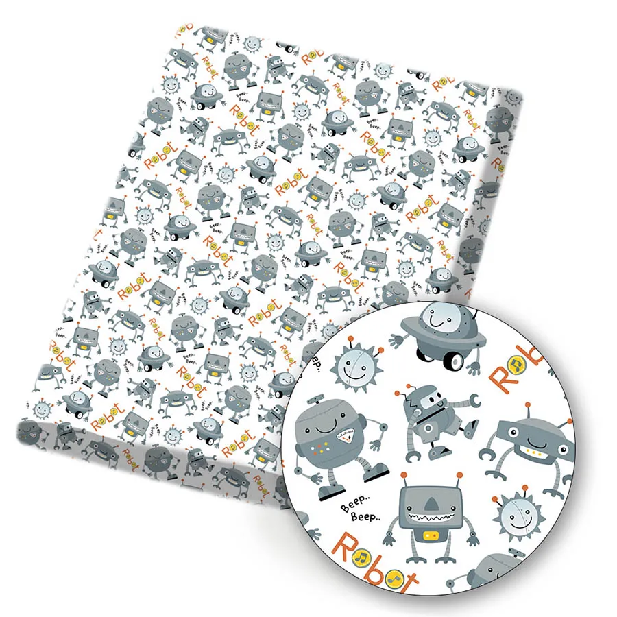 IBOWS Polyester Cotton Fabric Robot Cute man Technology Theme Printed Sewing Cloth Home Textile Garment 45*145cm 80g/pc | Дом и сад