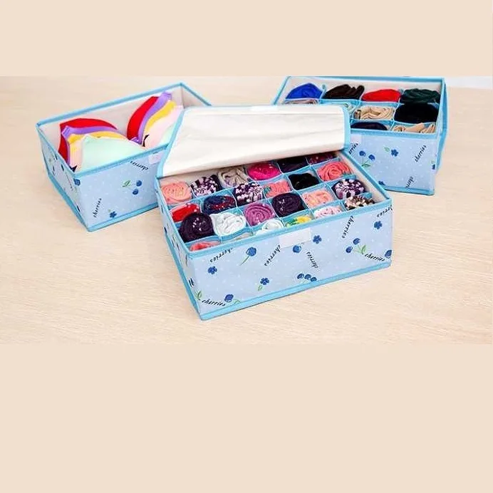 3 шт./компл. органайзер для хранения нижнего белья складные Чехлы коробка для хранения в шкафу Оксфордский ящик для носков бюстгальтер коробка с крышкой товары для дома - Цвет: Blue cherry