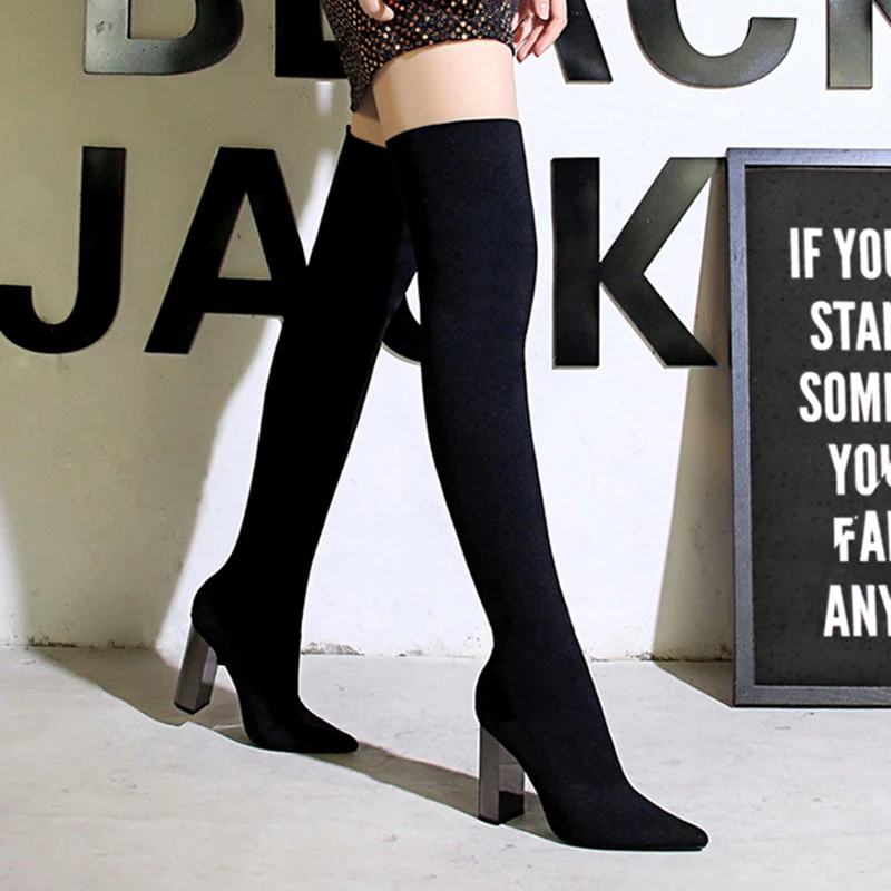 

Woman Boot 2019 Fashion Boots Pointy Toe Over-the-Knee Heel Thigh High Pointed Toe